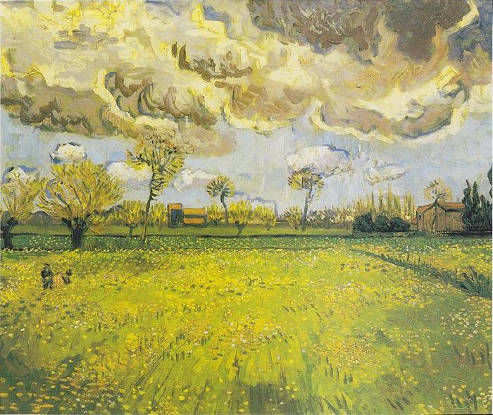 Vincent Van Gogh Meadow with flowers under a stormy sky Norge oil painting art